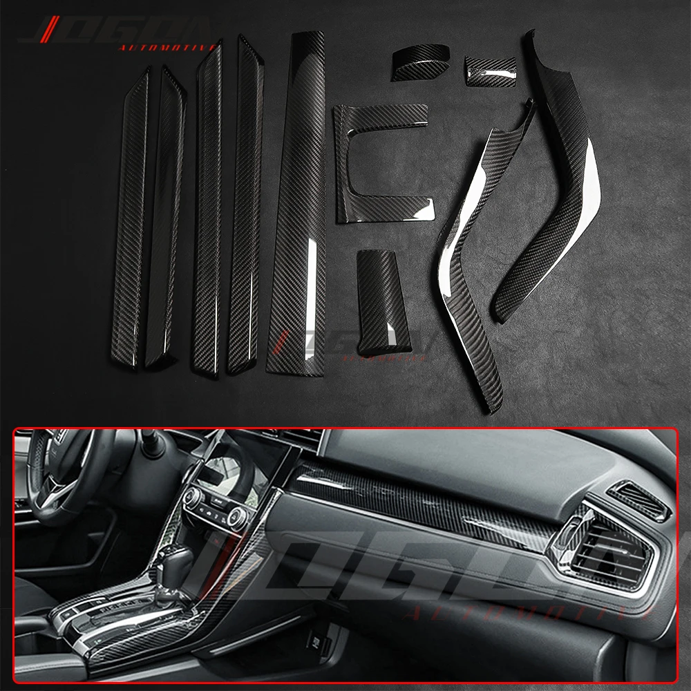 Carbon Fiber Car Interior Central Console Gear Shift Frame Door Panel Trim For Civic MK X MK10 2017 2018 2019 2020