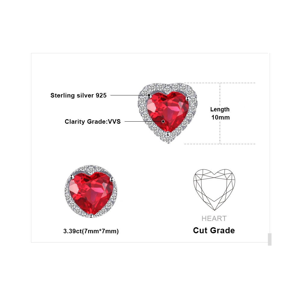 JewelryPalace Heart Created Ruby Stud Earrings 925 Sterling Silver Earrings For Women Gemstone Korean Earings Fashion Jewelry