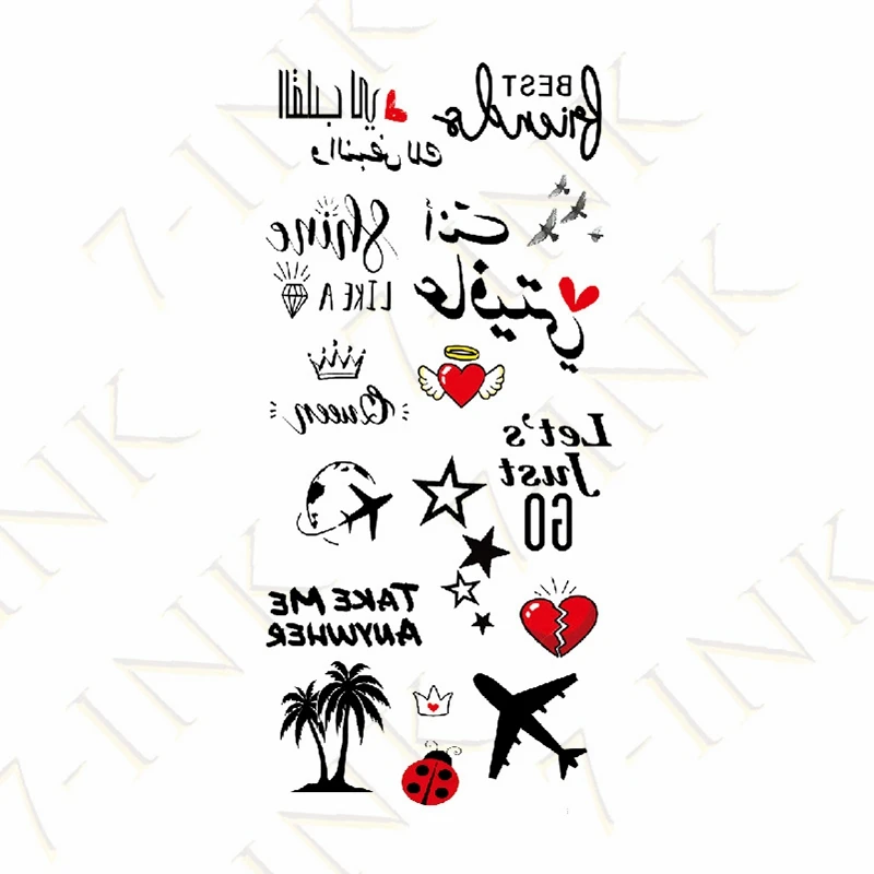 Waterproof Temporary Tattoo Stickers Aircraft Coconut Tree Heart Star Ladybug Water Transfer Fake Flash Tatto for Men Women Kids