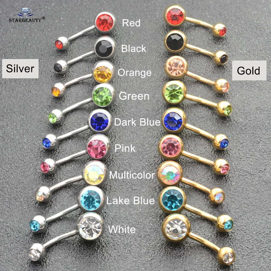 Starbeauty 14G Gold Color Bar Crystal Ball Belly Piercing Women Earring Navel Piercing Nombril Belly Button Rings Jewelry