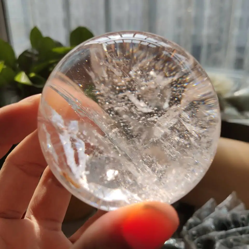 

2.5"(65mm) Natural Quartz Round Ball Crystal Gemstone Rock Spheres Healing with Wood Stand