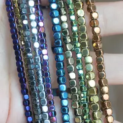 Shining Natural Hematite 2-6mm smooth square beads ,Many Color ,For DIYJewelry making! Mixed wholesale for all items !