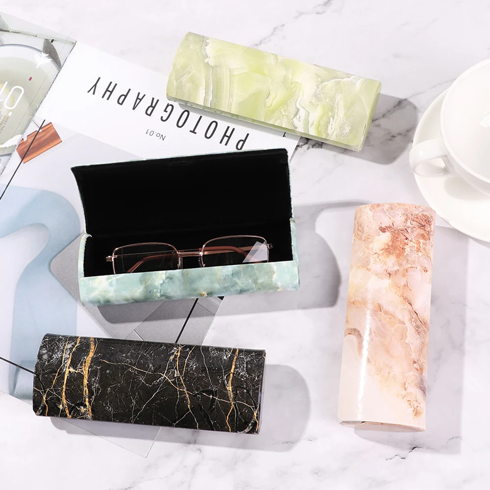 Unisex Fashion Marble Strong Magnet Glasses Box Spectacle Case Waterproof PU Portable Sunglasses Holder Eyewear Protector 2020