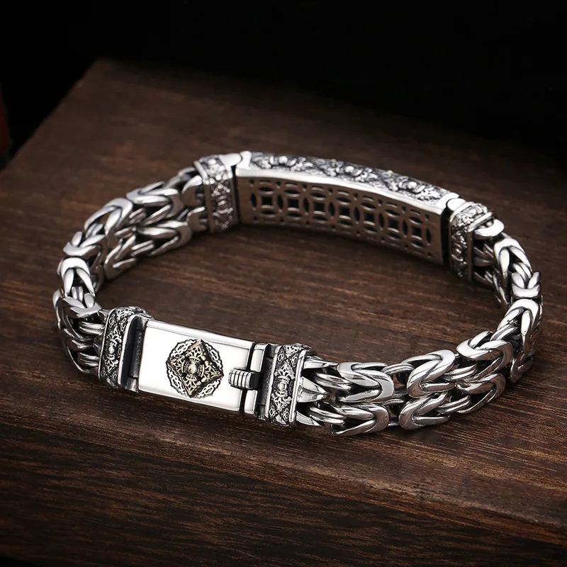 BOCAI New 100% S925 Silver Jewelry Creative Personality Ethnic Vajra Peace Pattern Trendy Man Bracelet (No returns)