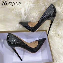 Heelgoo Black Crocodile Effect Women Pointy Toe Sexy High Heel Shoes Chic Ladies Slip On Stiletto Pumps Color Customize