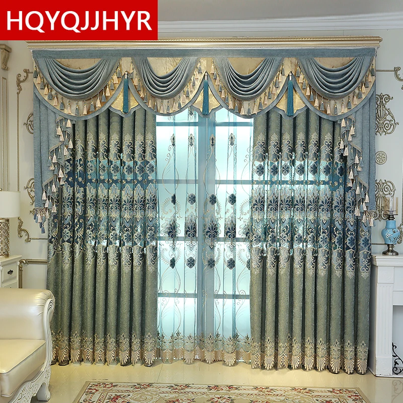 American high quality villa apartment embroidered curtains for living room windows classic luxury curtains for bedroom kitchens