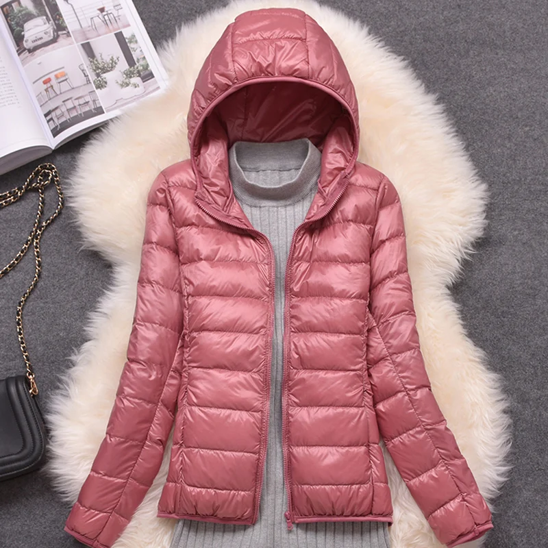 0-10 ℃ Abrigo de invierno para mujer, chaqueta fina ultraligera con plumón de pato, chaquetas acolchadas con capucha, Parkas acolchadas a prueba