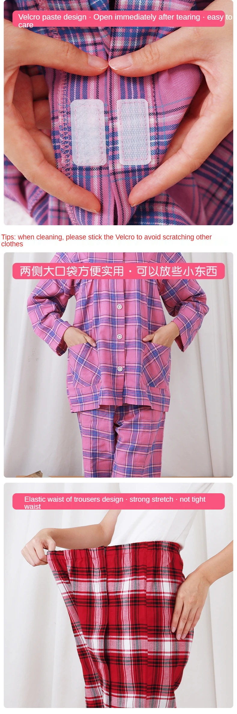 Postoperatives Krankenhauskleid für Damen zum Stilloberteil, langfristige, bettlägerige Frakturen, Pflege, gelähmte Gesundheitsfürsorge für ältere Patienten – Detail 4