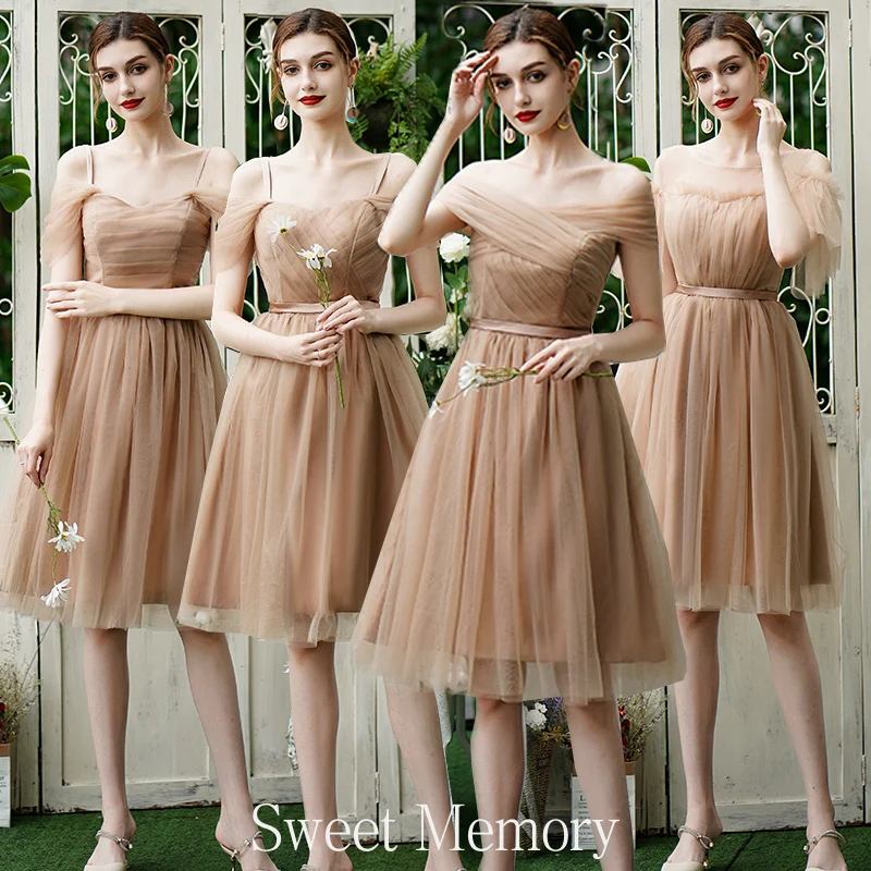 N2076 Coffee Color Short Bridesmaid Dresses Wedding Party Dress Simple Knee Length Robe De Soiree Vestidos