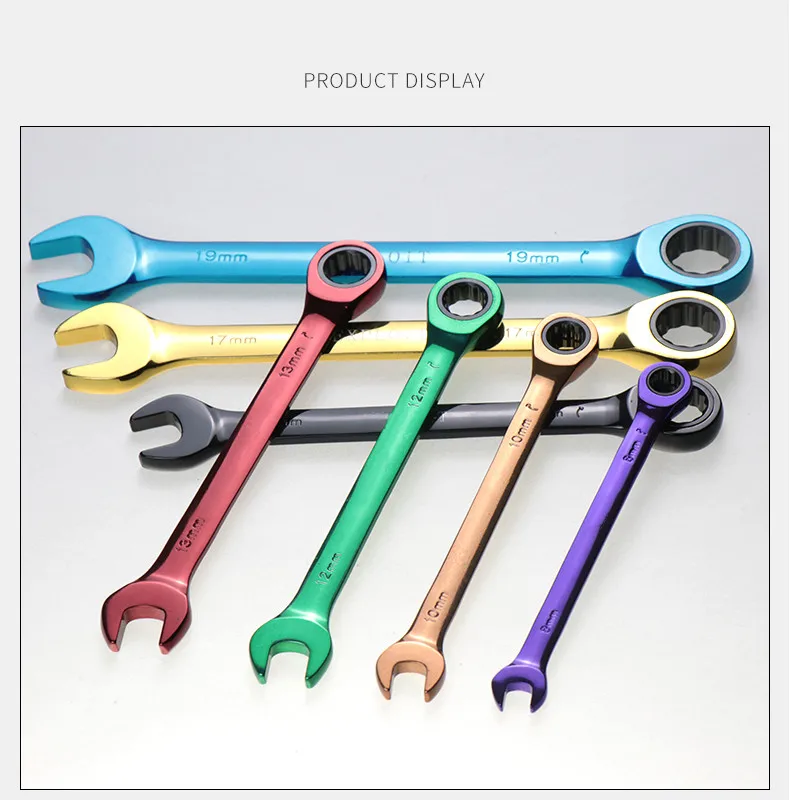 8/10/12/13/14/17/19mm Colorful Ratchet Handle Wrench Reversible Combination Stubby Ratcheting Socket Spanner Flexible Hand Tool