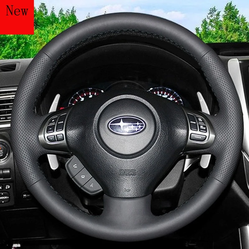 

Hand-Stitched Leather Suede Peach Grain Car Steering Wheel Cover for Subaru Forester XV Outback Legacy Interior Accessories