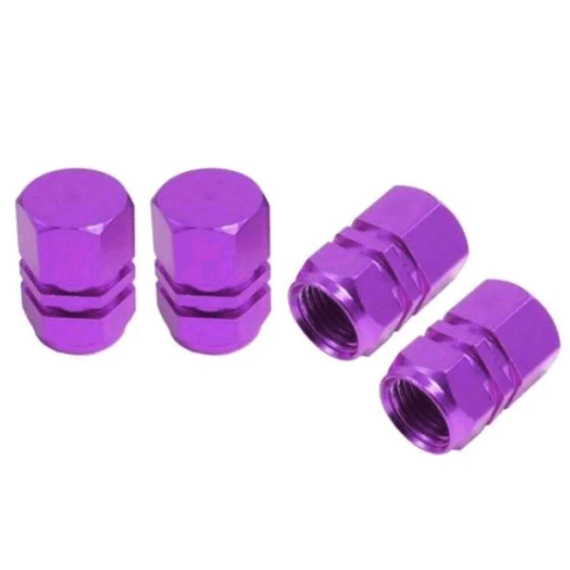 4pcs Purple Chrome Aluminum Nipple Caps Tire Wheel Rims Stem Air Valve Caps Tyre Cover Car Useful Exterior Parts Car Accessories