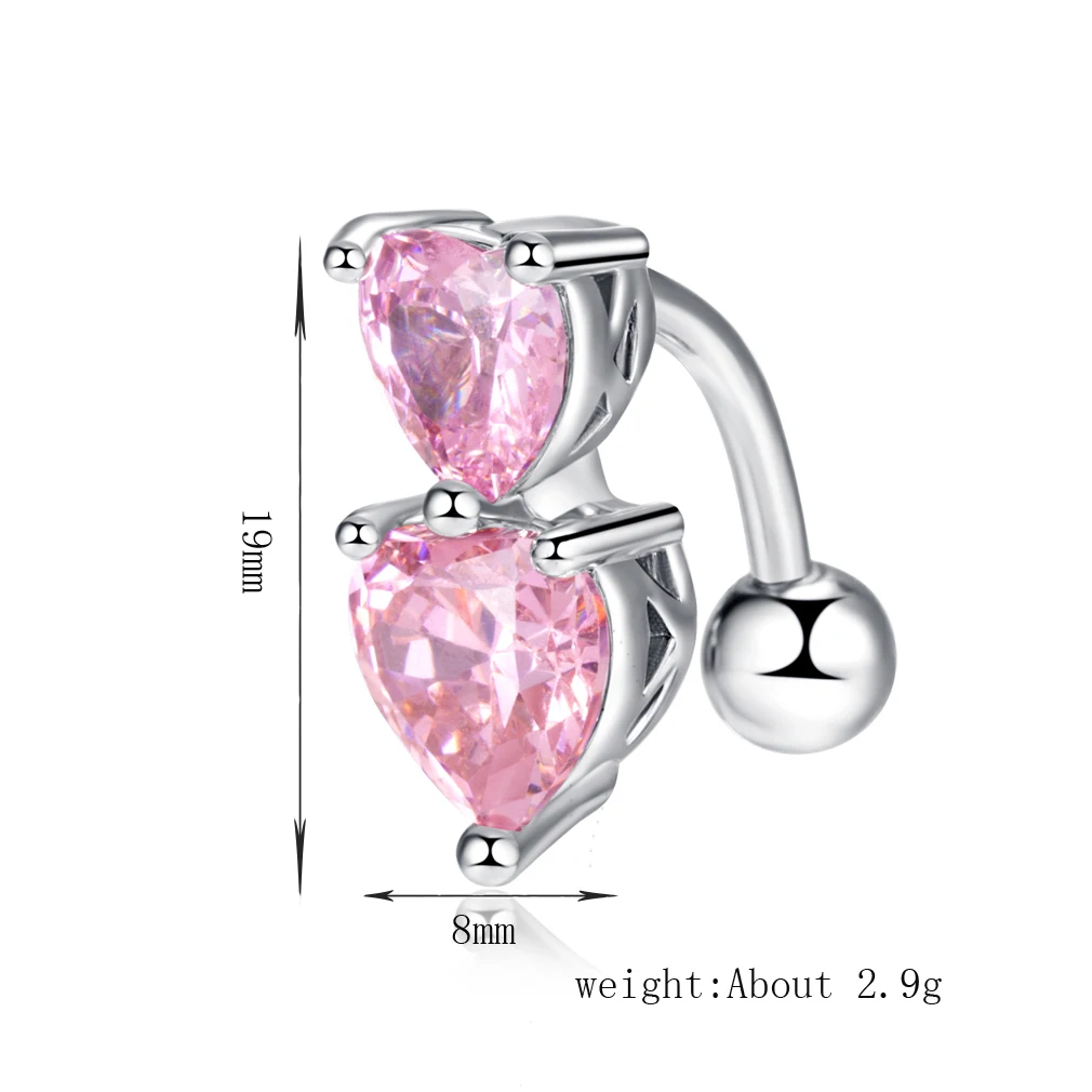 Love & Annie Double Heart Stainless Steel Navel Piercing Belly Button Rings AAA CZ Body Jewely Accessories Girls Gift