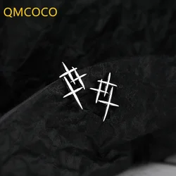 QMCOCO Silver Color Earstud Woman Man New Style Trend Simple Punk Design Cross Fashion Personality Delicate Jewelry Accessories