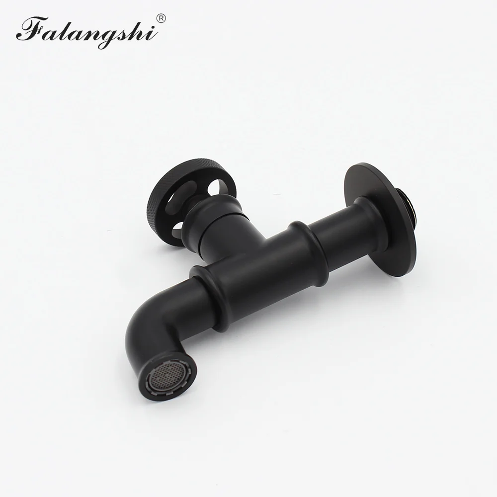 Bathroom Bibcock Faucet Brass Matte Black Decorative Outdoor Garden Taps for Washing Machine Toilet Mop Faucet Wall Mount WB8509