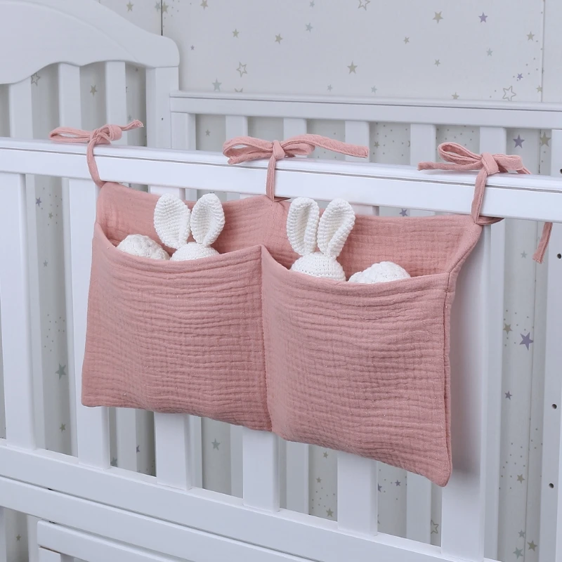 Baby Bed Hanging Storage Bags Cotton Newborn Crib Organizer Toy Diaper Pocket for Crib Bedding Set Accessories Nappy Store Bags