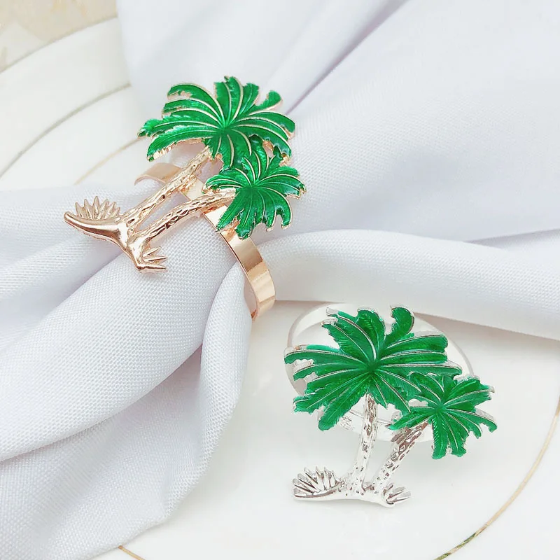 10pcs/lot New Coconut Tree Napkin Ring Metal Green Plant Napkin Ring Wedding Hotel Tableware Napkin Button Desktop Decoration