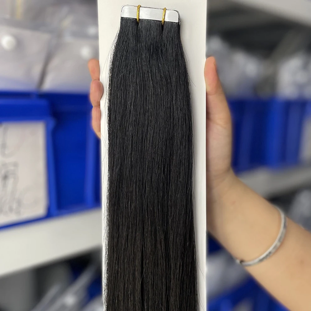 Moresoo Tape in Human Hair Extensions 26 Inch 28 Inch Lijm op Natuurlijke PU Remy Blond Haar Zwarte Stukken voor Vrouwen Steil Haar