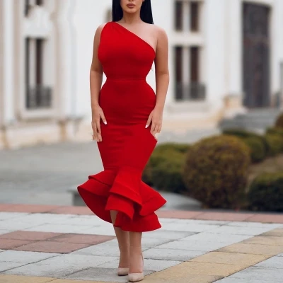 

Sexy One Shoulder Mermaid Dark Red Cocktail Dress for Wedding Party Evening Graduation Homecoming Robe De Soriee 2023