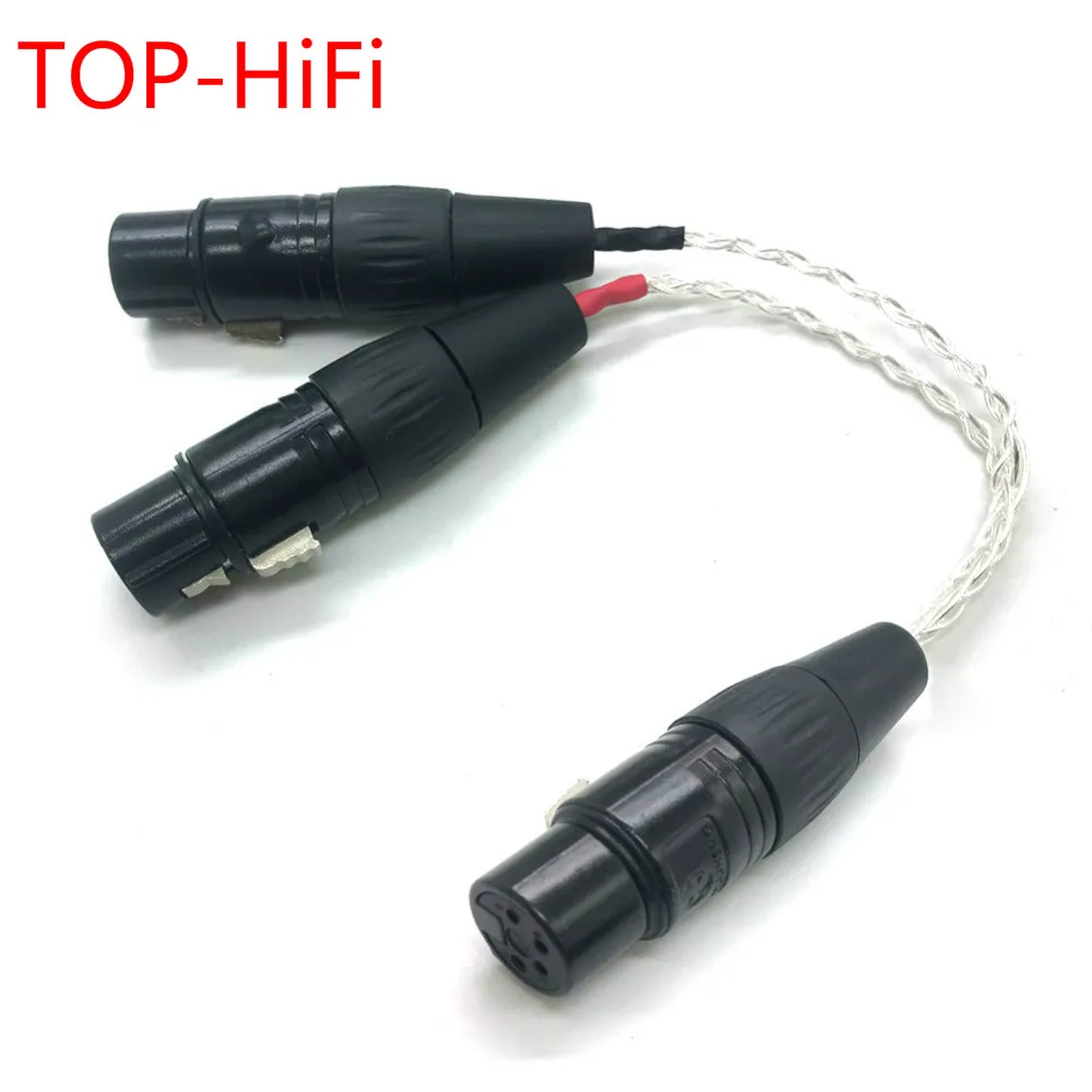 

TOP-HiFi 7N Single Crystal Copper Silver Plated 4-pin XLR Balanced Female to 2x 3-pin XLR Female Cable Headphone Audio Adapte