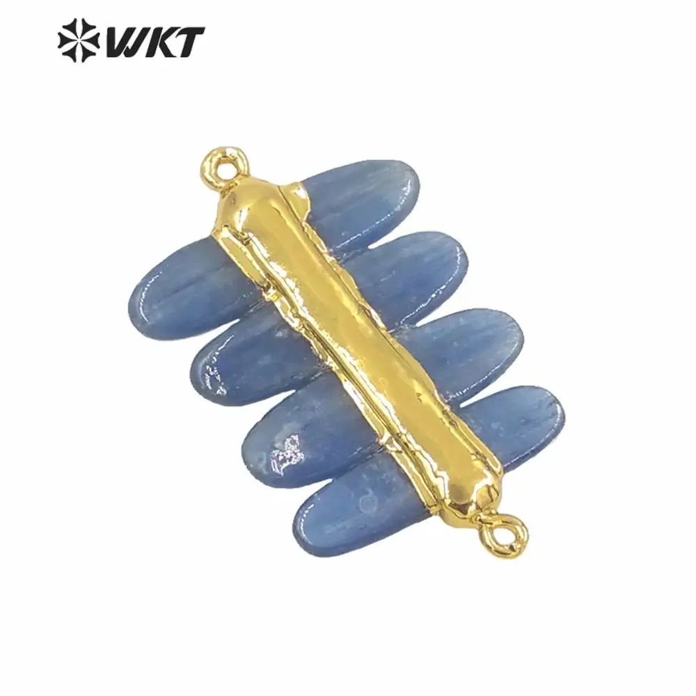 WT-P1566 WKT High Quality Deep Blue Kyanite Pendants Gold Electroplated Double Loops Kyanite Stone Pendant Girl Gift 5PCS