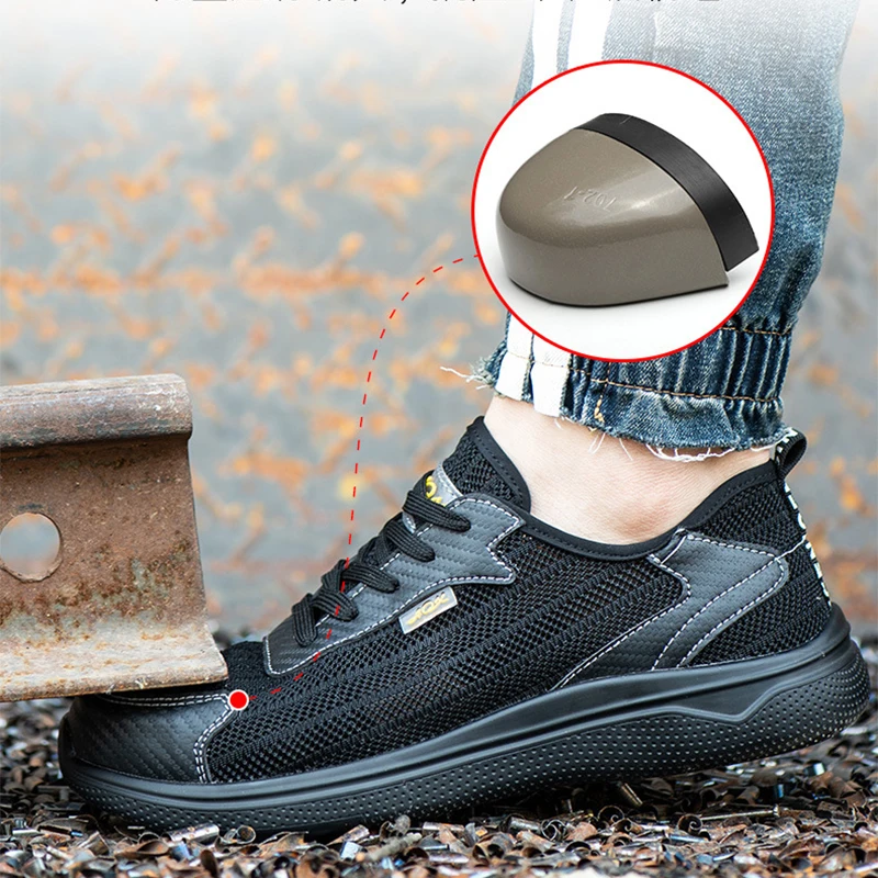 Indestructible Men Work Shoes Safety Steel Toe Anti-Smashing Shoes Casual Breathable Sneakers Boots Mens Construction Shoes