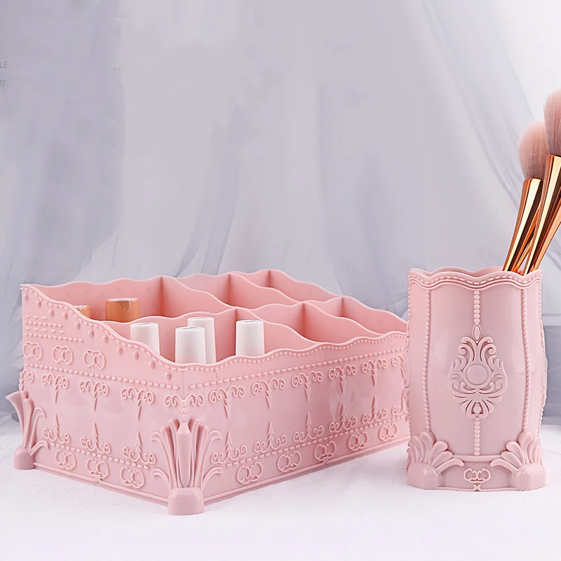 

Desktop Nail Art Storage Box Retro European Plastic Scissors Makeup Organizer Polish Pen Container Manicure Tool Case