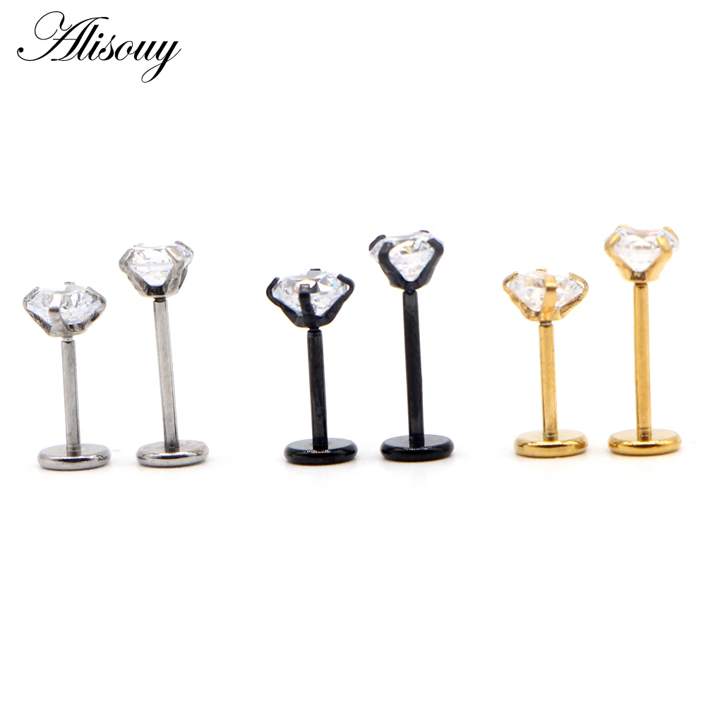 Alisouy 1PC 20G Round CZ Zircon Labret Lip Stud Rings Earrings Ear Helix Piercing Flat Nose Ring Cartilage Tragus Body Jewelry