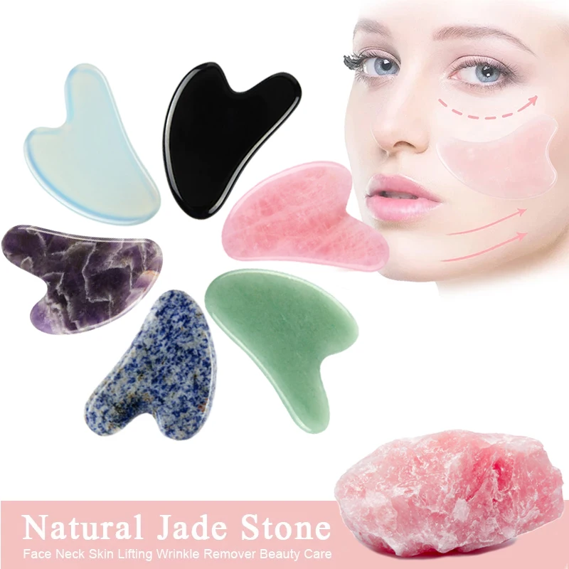 Grattoir Gua Sha en pierre naturelle, outil de soins de la peau, masseur pour visage, ruisseau, lifting de la peau, déformable, enlever la plaque Guasha