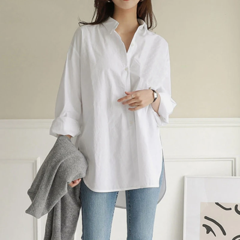 

Autumn new plus size casual shirt 8XL 7XL 6XL 5XL fashion ladies lapel loose long sleeve irregular solid color shirt.