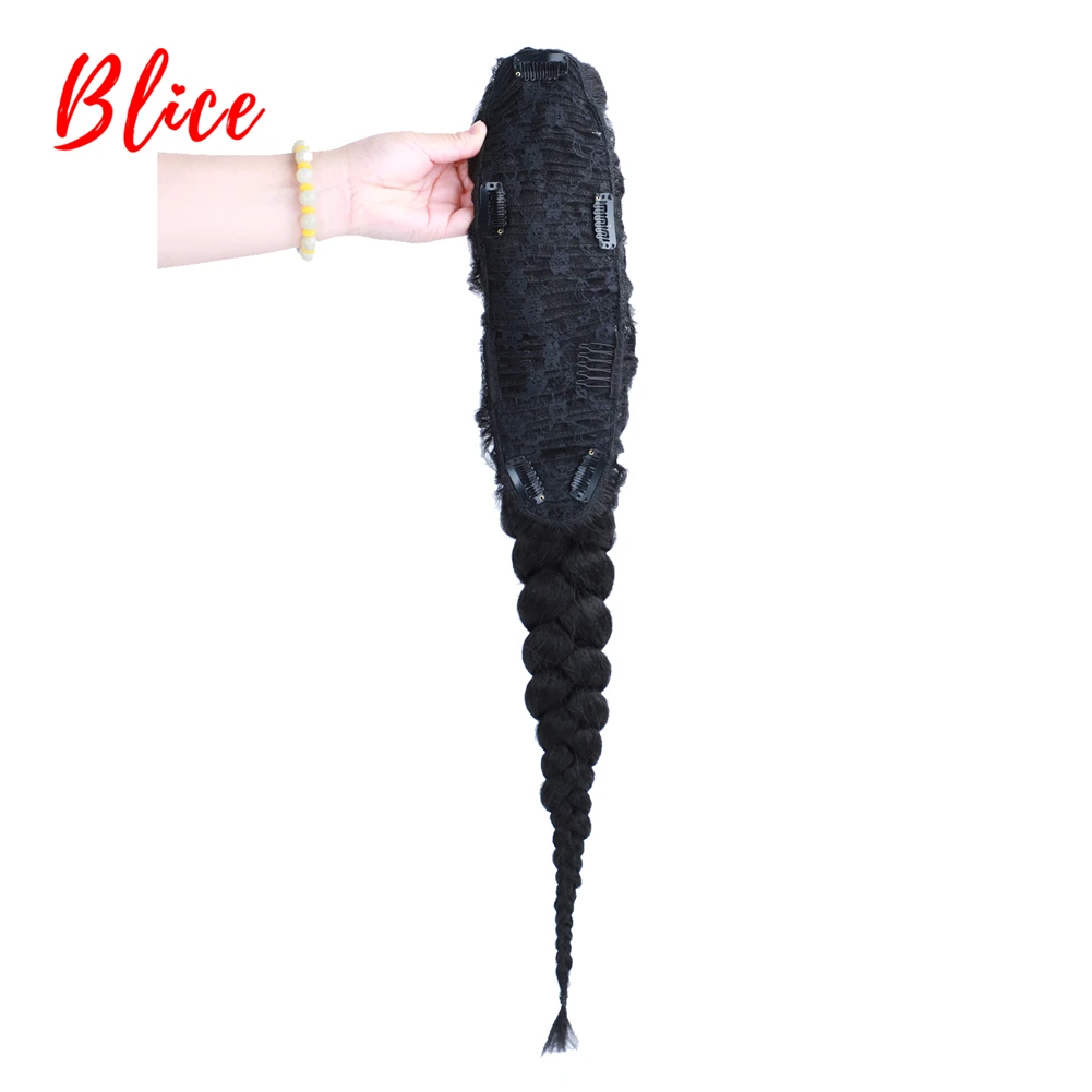 Blice Synthetic High Puff Afro Kinky Straight Middle-Part Wig Natural Black Clips In Jumbo Braid Hairpiece Ponytail 76cm Chignon