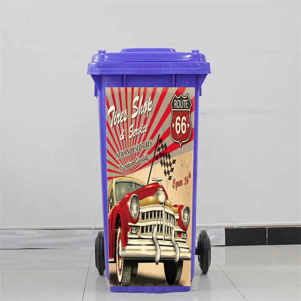 Cool Motorcycle Red Car Rubbish Bin Sticker Home Garbage Wheelie Bin Decal Street City PVC Sticker Decorative Self Adhesive Peel