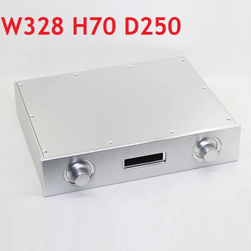 

D250 W328 H70 Balanced Output Luxury Rear AMP Case AK4497 Aluminum Silver Knob Power Amplifier Chassis Headphone Enclosure Box