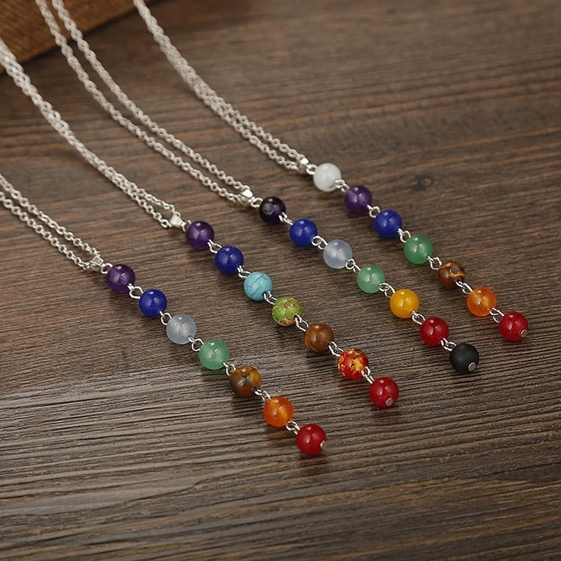 2020 New 7 Chakra Gem Natural Stone Beads Pendant Necklace Women Yoga Reiki Healing Balancing Chakra Necklaces Jewelry Gifts