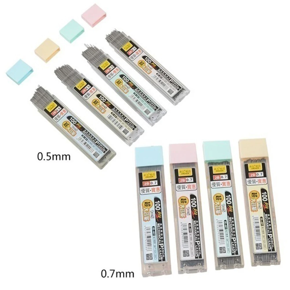 100Pcs/Box 0.5/0.7mm Mechanical Pencil Replace Erasable Lead Pencil Refill Smooth Writing Drawing Stationery Graphite Lead 2B