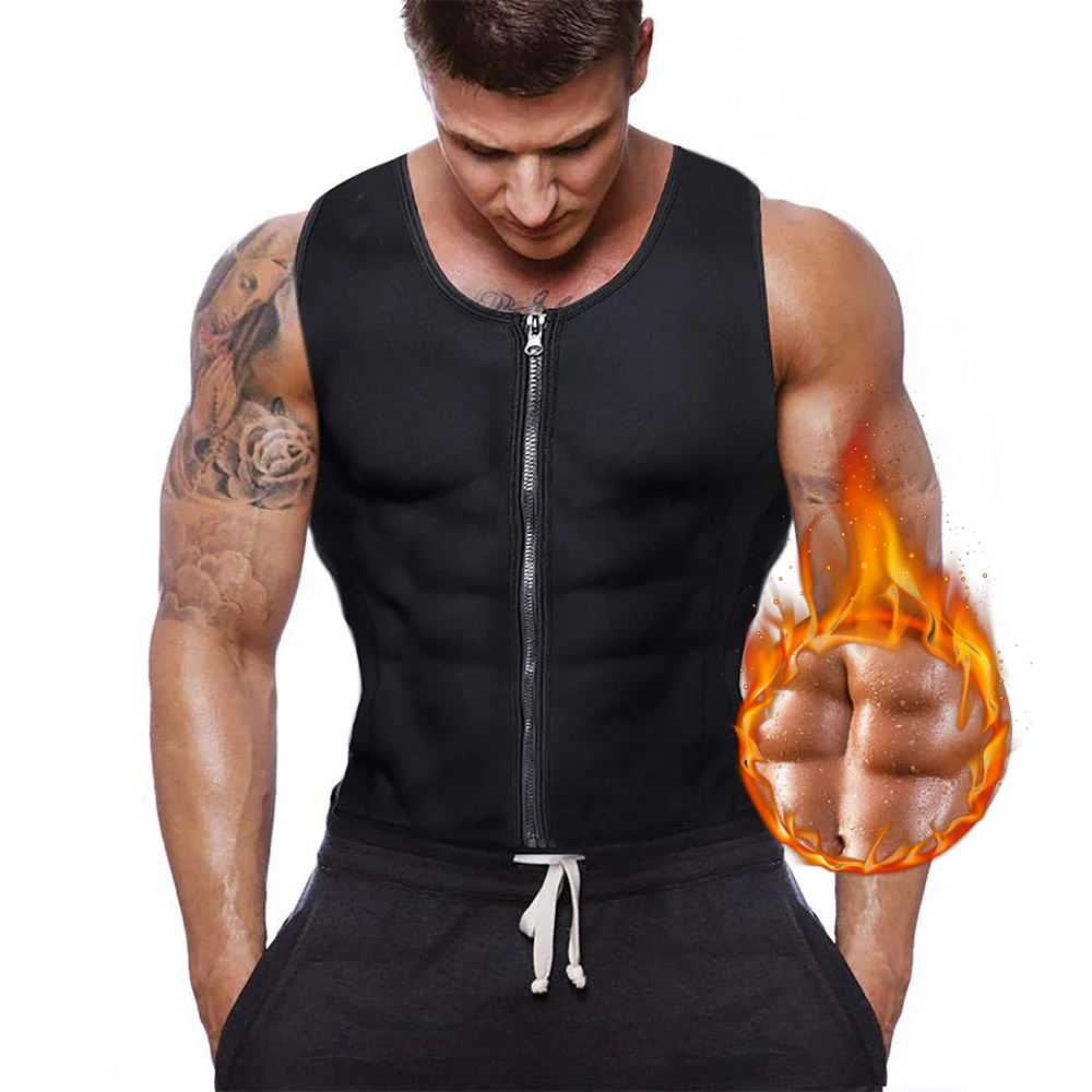 Chaleco de entrenamiento de cintura para hombre, corsé de neopreno con cremallera para pérdida de peso, sudor caliente, moldeador corporal, camiseta