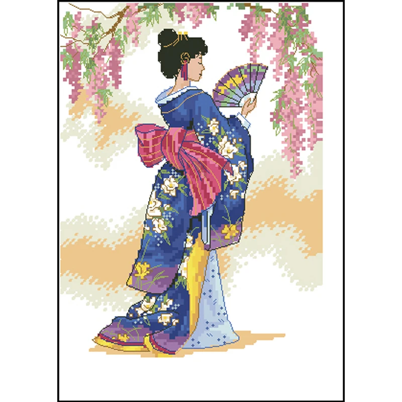 Amishop-Counted Cross Stitch Kit for Women, Chic Geisha, Japanese