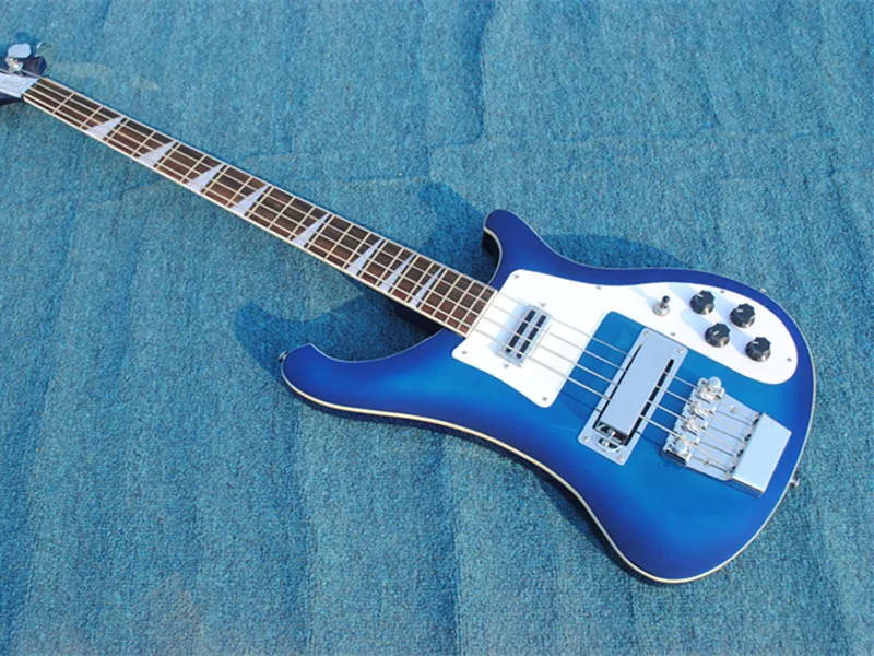 Blue body 4 strings Electric Bass Guitar with White Pickguard,Rosewood Fingerboard,Chrome Hardware,Provide custom service