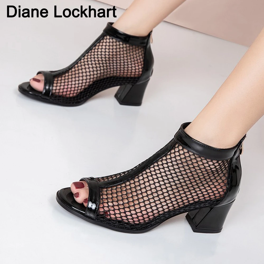 

Open Toe High Heels Mesh 5cm Catwalk Stripper Scarpin Sandals Pumps Women Casual Party Black Summer Shoes Fetish dropshipping