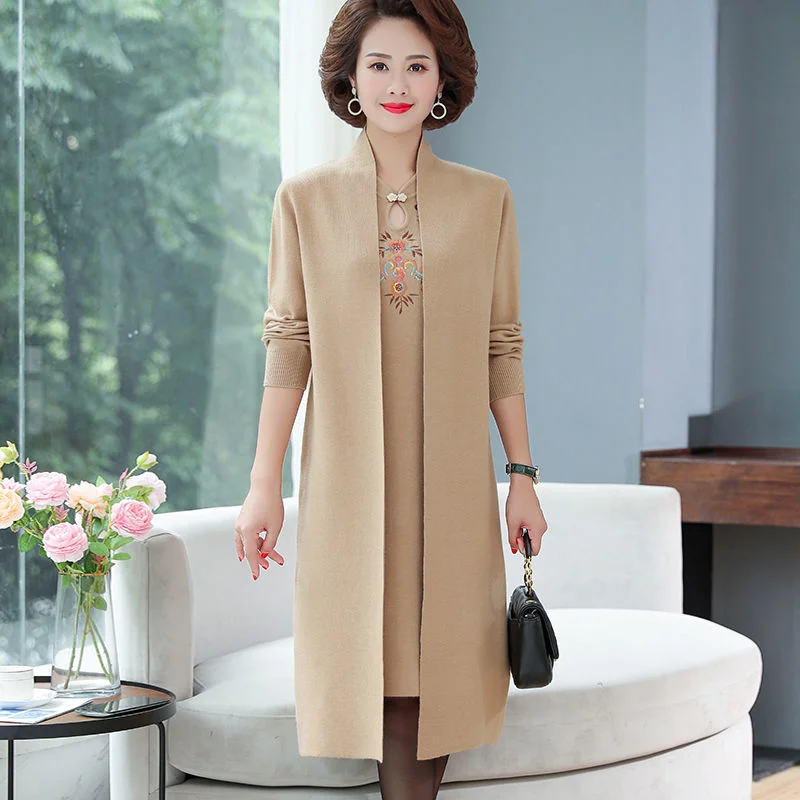 Women New Autumn Long-sleeved Knitted Dress Jacket 2023 Autumn Winter Western-style Mother Cheongsam Sweater Two-piece Suit A832