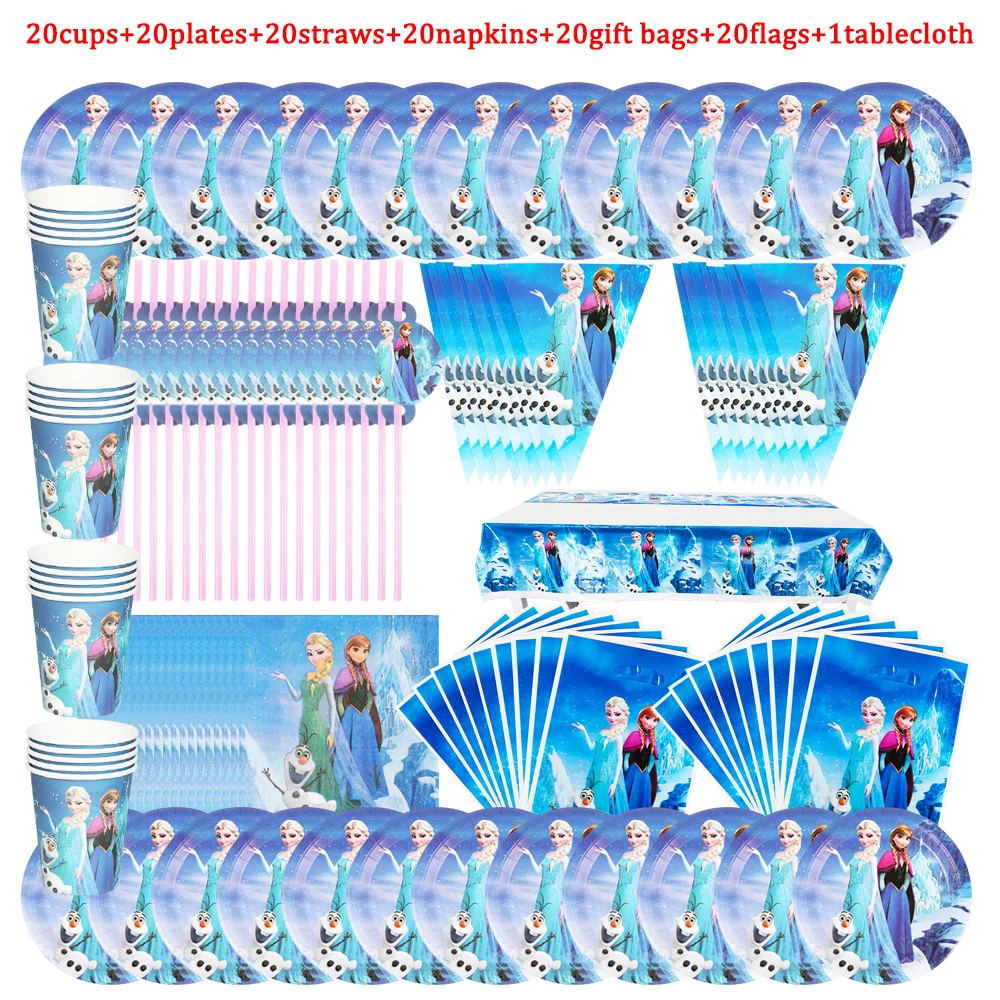 New Frozen Theme Elsa Anna Birthday Party Decorations Disposable Tableware Snow Queen Paper Cup Plate  Child's Favorite