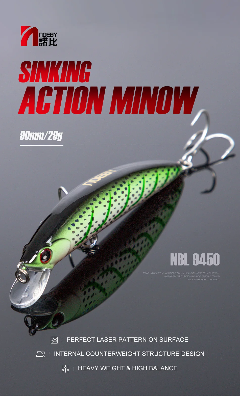 NOEBY 90S Sinking Minnow Angelköder 90mm 29g Long Casting Wobbler Harte Köder für Forelle Hecht Salzwasser Jerkbait Angelköder – Detail 4
