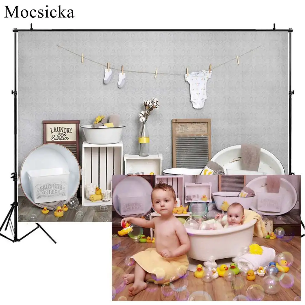 Mocsicka Baby Child Shower Portrait Photography Background Bathroom Bath Tub Bubble Newborn Birthday Backdrop Photocall Studio