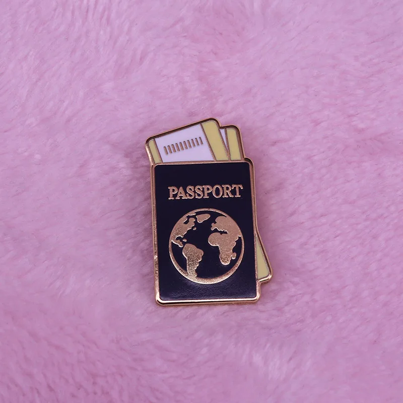 Passport brooch world travel adventure time tourist vacation flight attendant pilot accessory