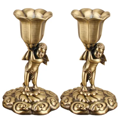2Pcs/set Single Bronze/Tin Color Metal Candle Stand Metal Table Home Decoration Candle Stick  Candlesticks For Church Decoration image 5