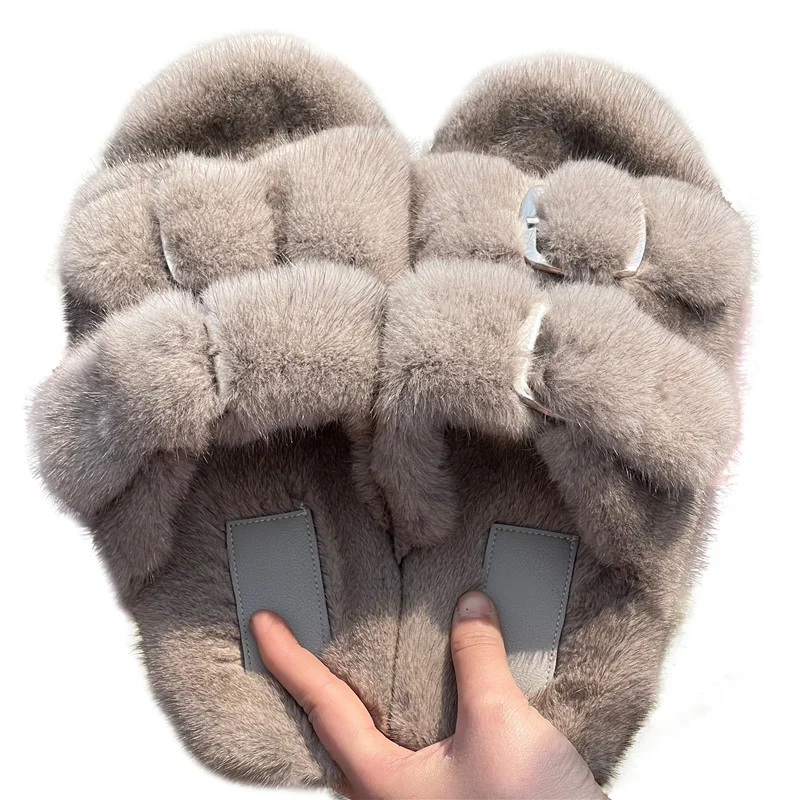 European Station Luxury Fashion Fur Slippers High Quality Mink Fur Slippers Ladies 100% Mink Fur Slippers Flat Heel Slippers