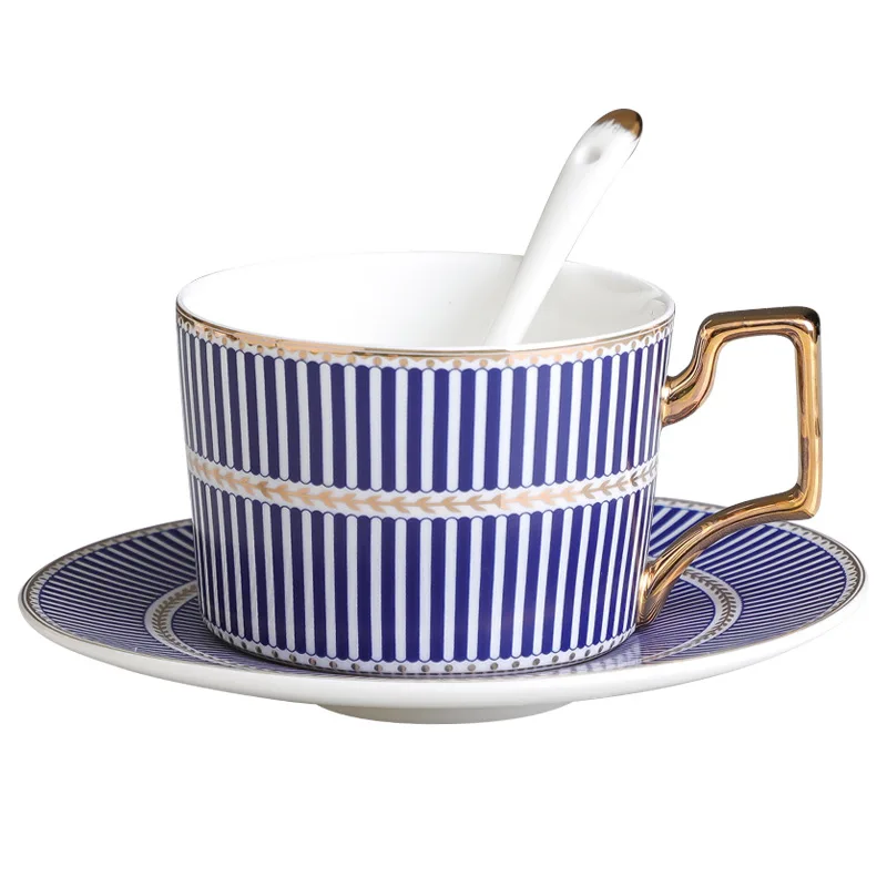 British Style Luxury Moroccan Coffee Cup Saucer Spoon Set Ceramic Mug Porcelain Simple Tea Cup Sets Kitchen Drinkware