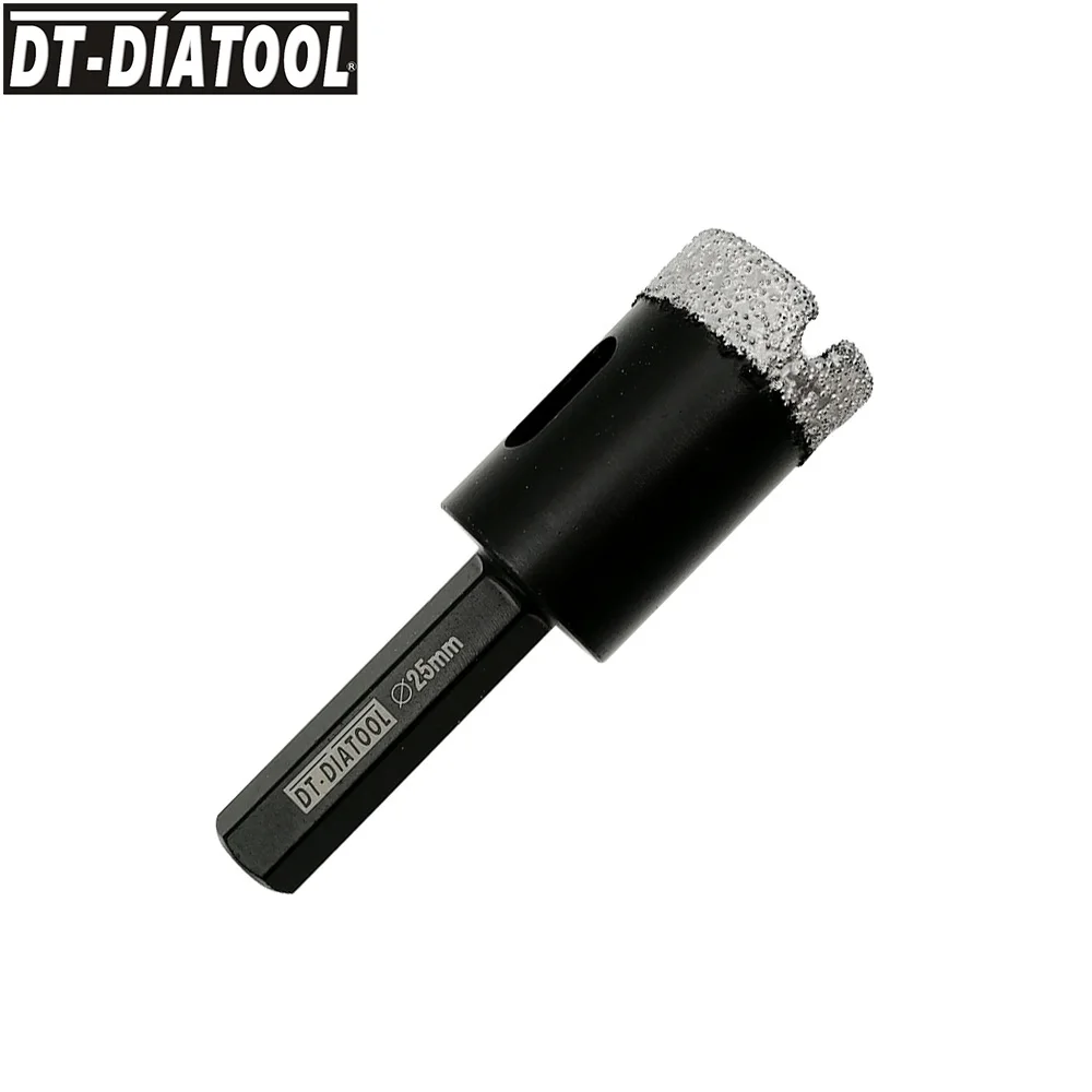 DT-DIATOOL Dia 25mm Vacuum Brazed Hexagon Shank Diamond Drill Core Bit Granite Marble Hole Saw Ceramic Tile Dry Drilling Bit