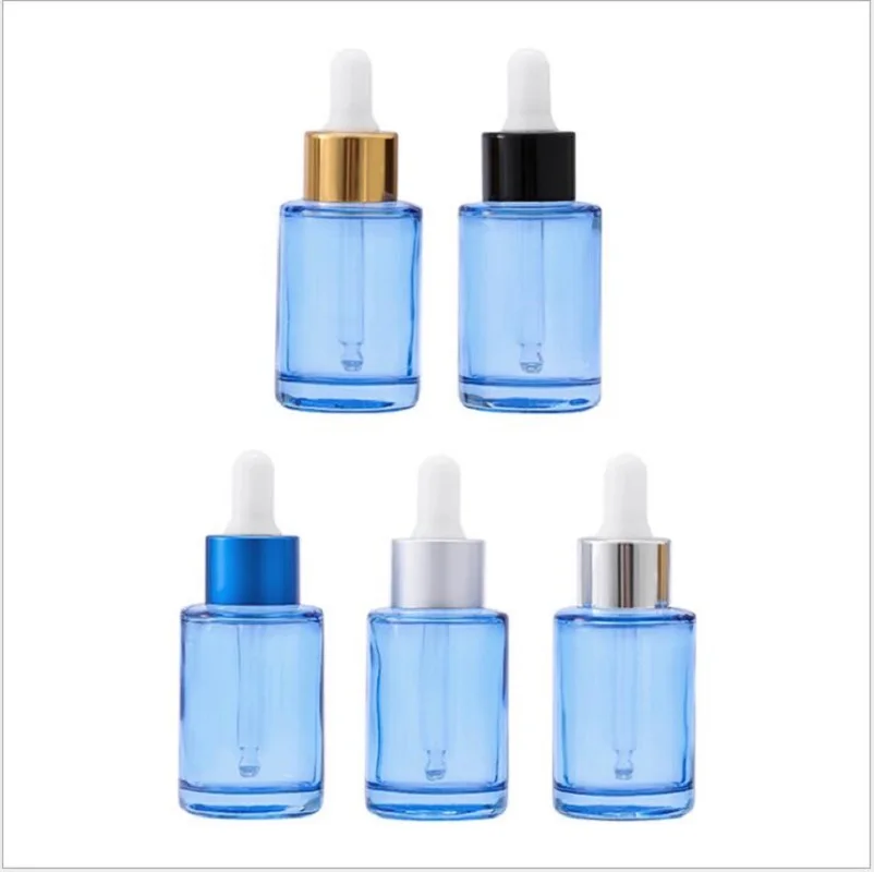 Gotero de vidrio azul transparente, botella con suero, emulsión, esencia, aceite esencial, líquido, gotero de agua, embalaje cosmético, 30ML