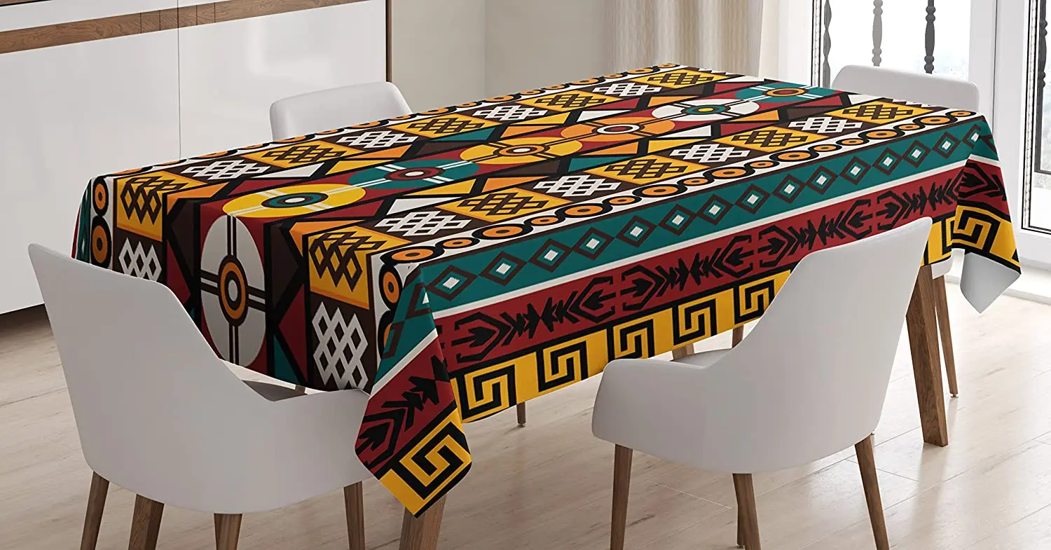 

Vertical Borders Inspired by Timeless Cultures Geometrical Design, Rectangular Table Cover for Dining Room Kitchen Décor